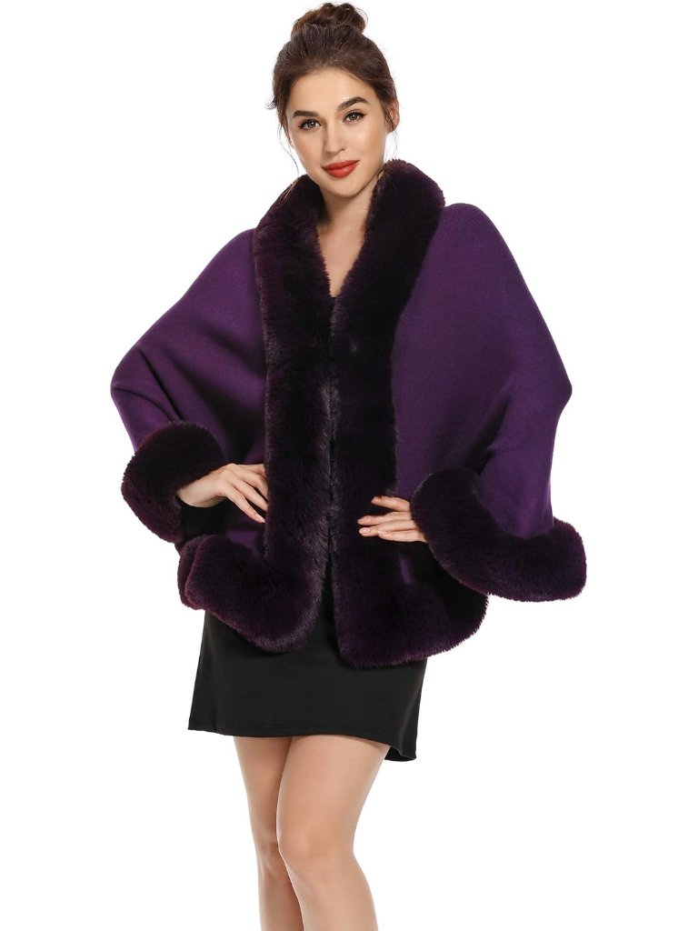 Women Winter Faux Fur Shawl Stole Warm Wrap Cape